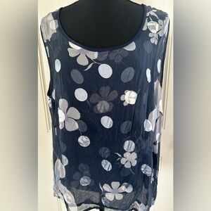 Liola Navy Floral Sleeveless Shell Top in Viscose & Silk, Italian 52 / US 16